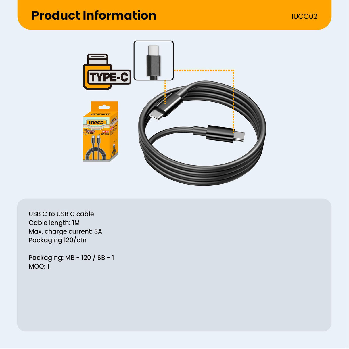 Ingco Usb Type-C To Type-C Cable 1M IUCC02 (ICT) ING-SP