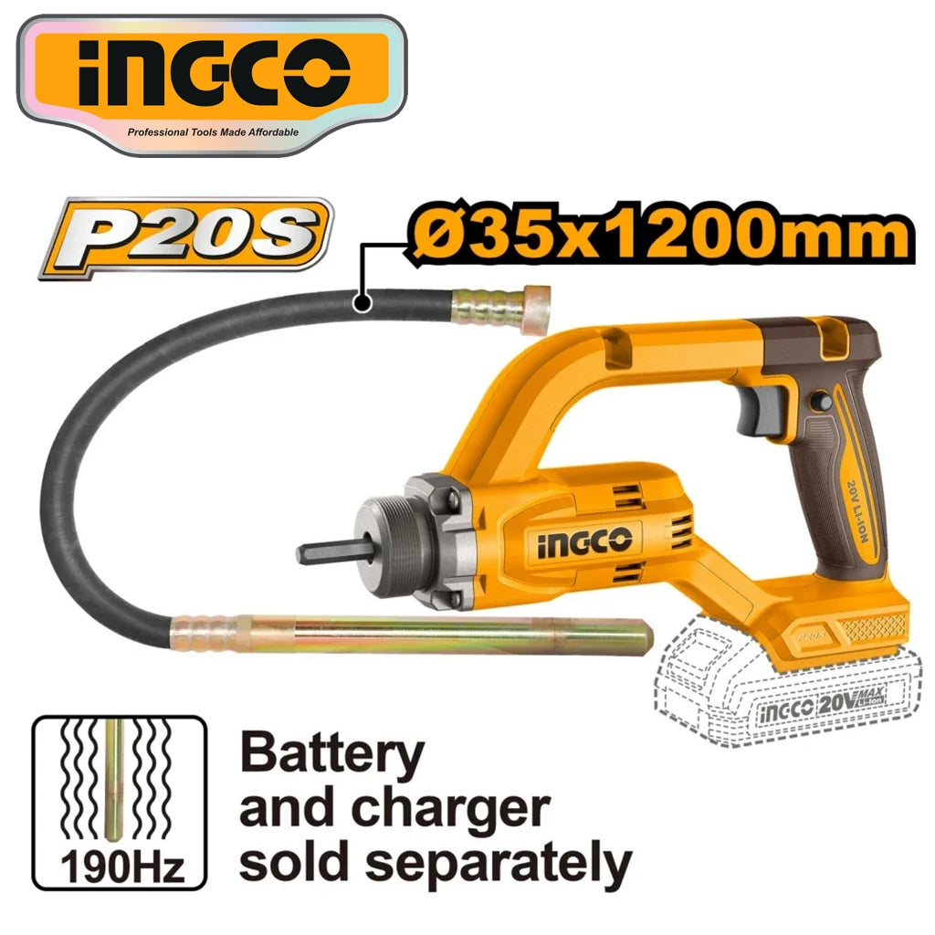 Ingco P20S/20V Lithium-Ion Cordless Concrete Vibrator 35x1200MM CCVLI202502 ING-CT