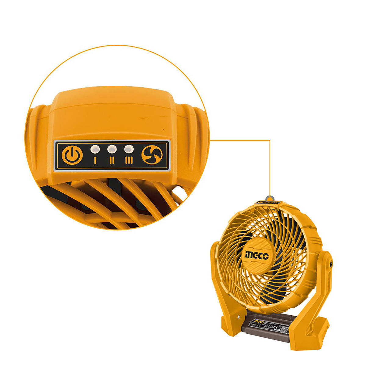 Ingco 7inches/3-Speed Cordless Lithium-Ion Fan/Electric Fan 20V CFALI2007 P20S ING-CT