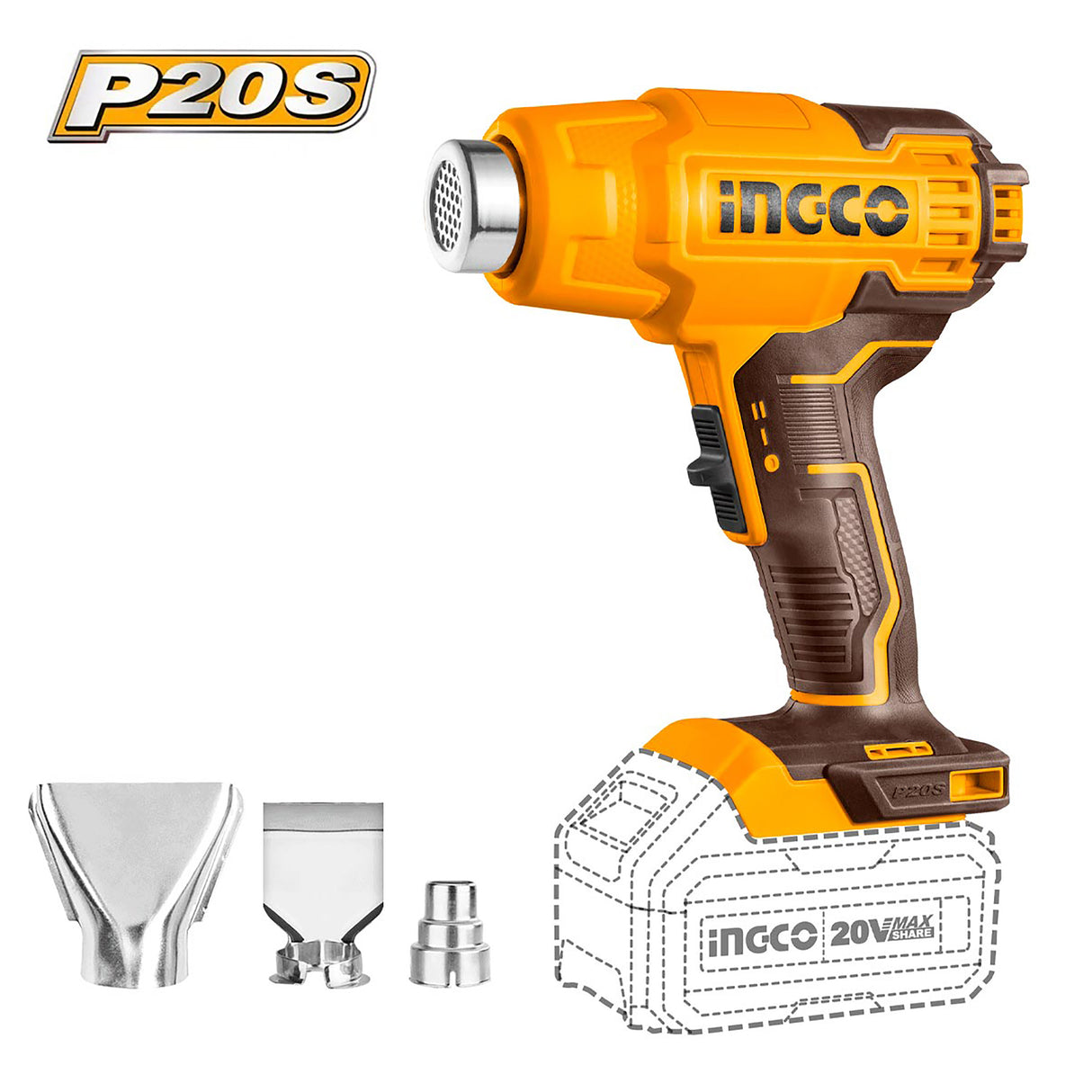 P20S/20V Lithium-Ion Cordless Heat Gun Temperature 300/550°C ING-COR