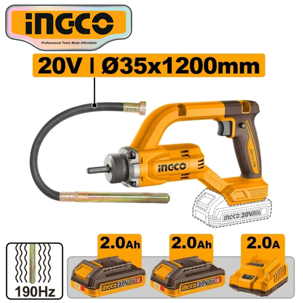 Ingco P20S/20V Lithium-Ion Cordless Concrete Vibrator 35x1200MM CCVLI202502 ING-CT