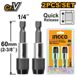 INGCO 2pcs 60mm Screwdriver Bit Holder with Release
