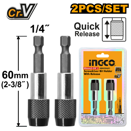 INGCO 2pcs 60mm Screwdriver Bit Holder with Release