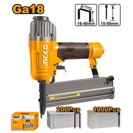 INGCO ACN50401 2-in-1 combo air brad nailer gun with 1200pcs accessories