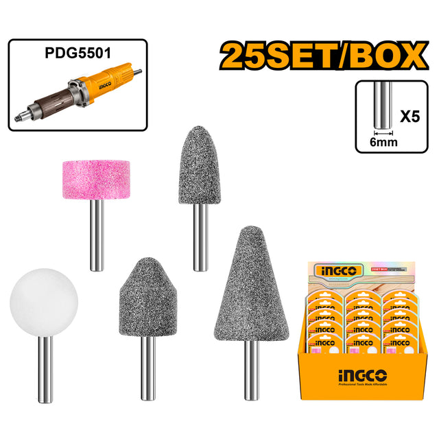 INGCO 5pcs stone set for straight grinder / die grinder