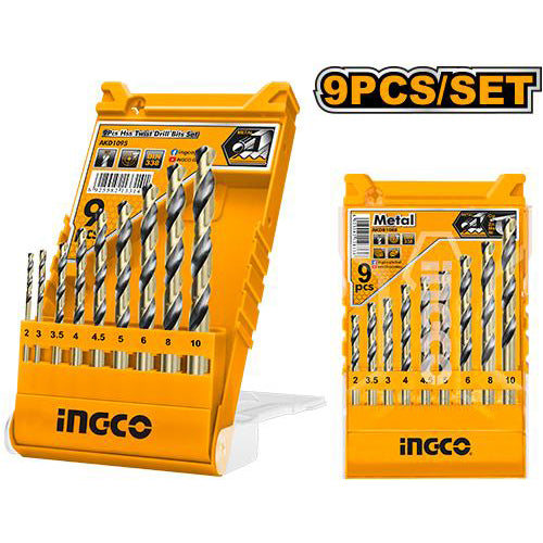 INGCO 9-piece HSS drill bit set for metal and wood