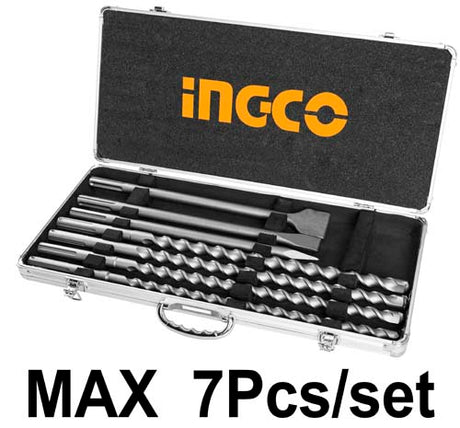 Ingco 7pcs SDS-max hammer drill bit and chisel set