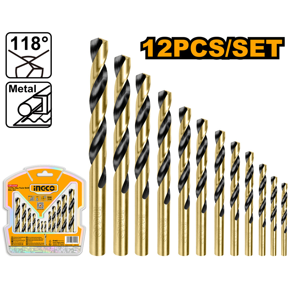 INGCO AKDB1125 12pcs cobalt HSS drill bit set