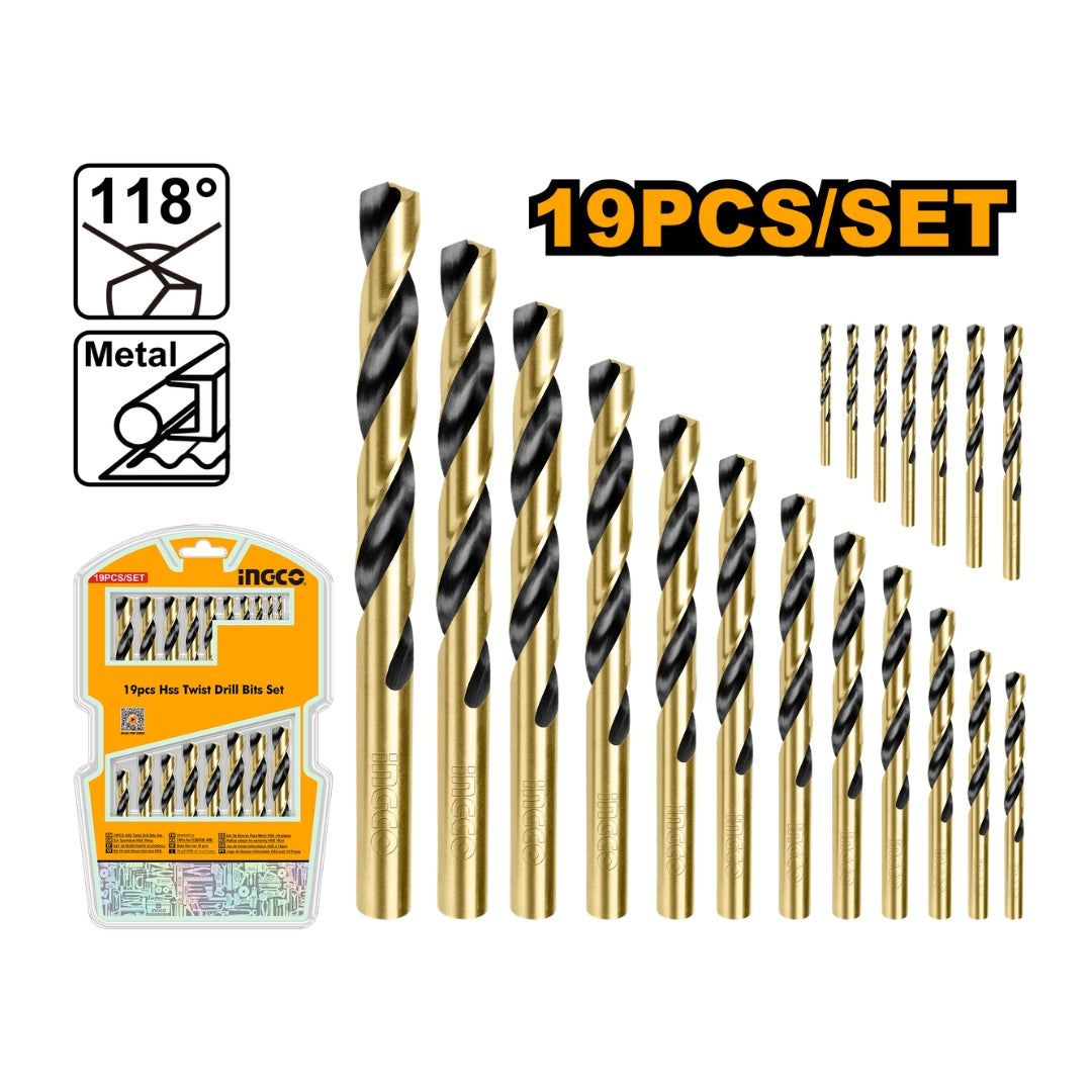 19pcs HSS/Metal Twist Drill Bits Set AKDB9190 ING-AC