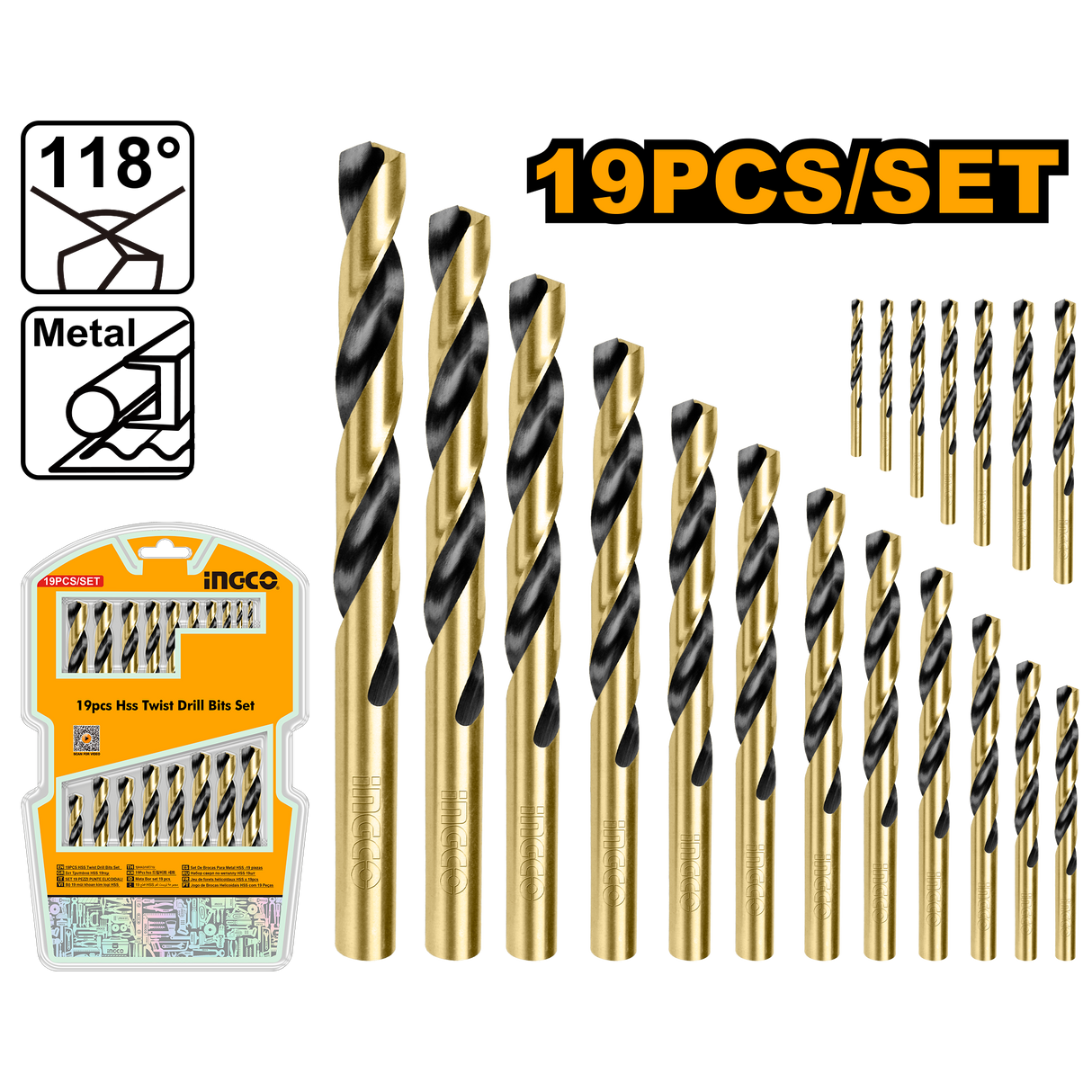 19pcs HSS/Metal Twist Drill Bits Set AKDB9190 ING-AC