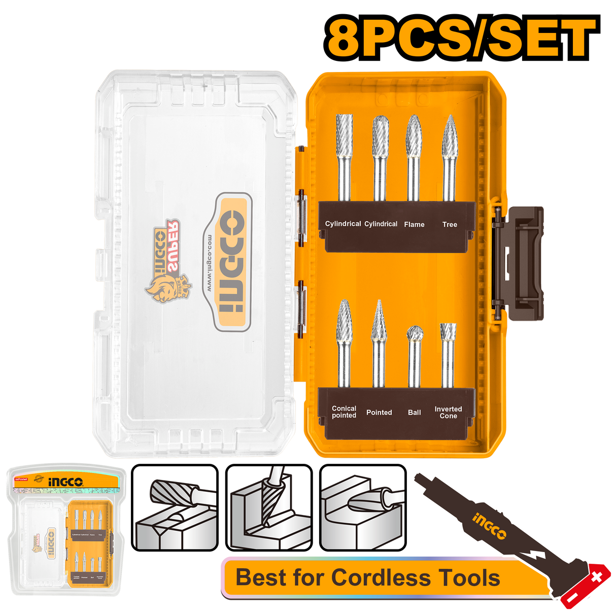 8PCS/Set Tungsten Carbide Rotary Burrs Set for Die Grinders AKDL10801 ING-AC