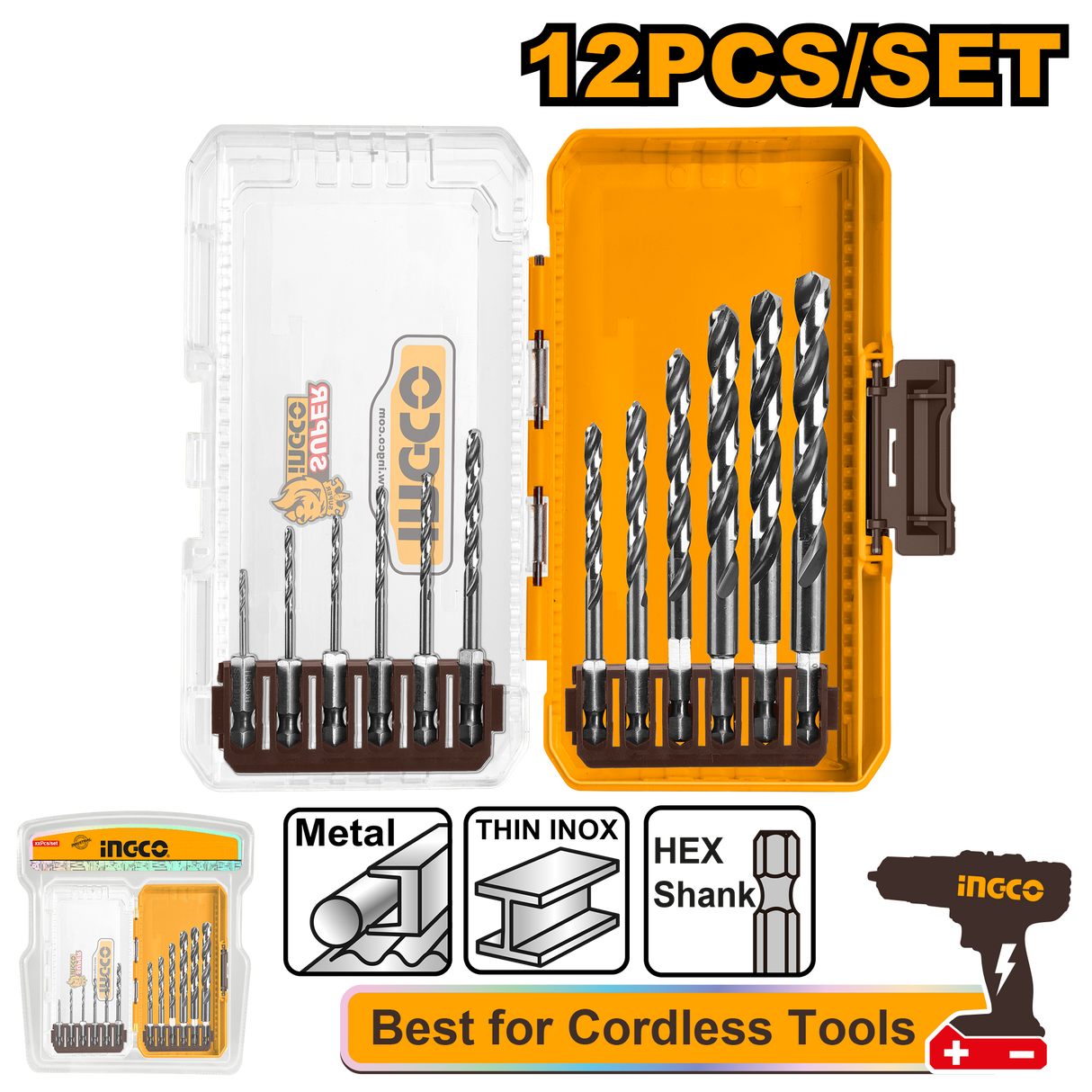 Ingco 12PCS/Set Metal, Multifunction Drill, and Wood Drill Bits Set AKDL11206 ING-HT
