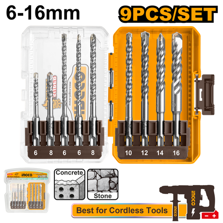 INGCO 9pcs SDS Plus Hammer Drill Bit Set