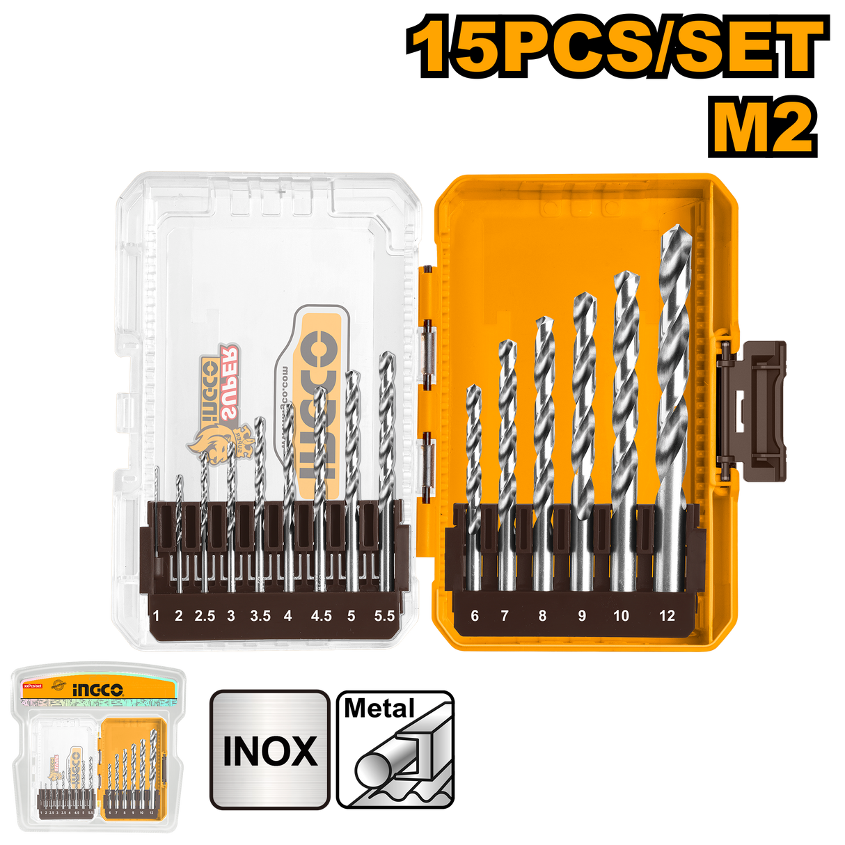 Ingco  15PCS/Set M2 HSS Drill Bits Set AKDL51508 ING-HT