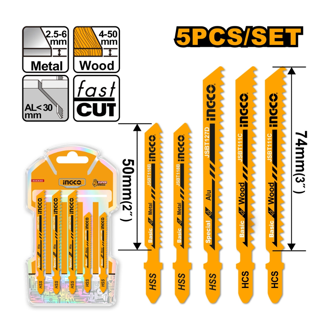 5PCS/Set Jig Saw Blade Set Suitable for Wood, Metal & Alu AKJ0051 ING-AC