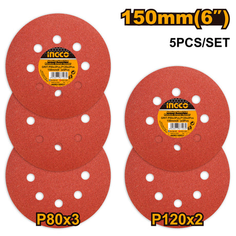 INGCO AKRS150051 5pcs sanding sheets for random orbit sander 6 inch