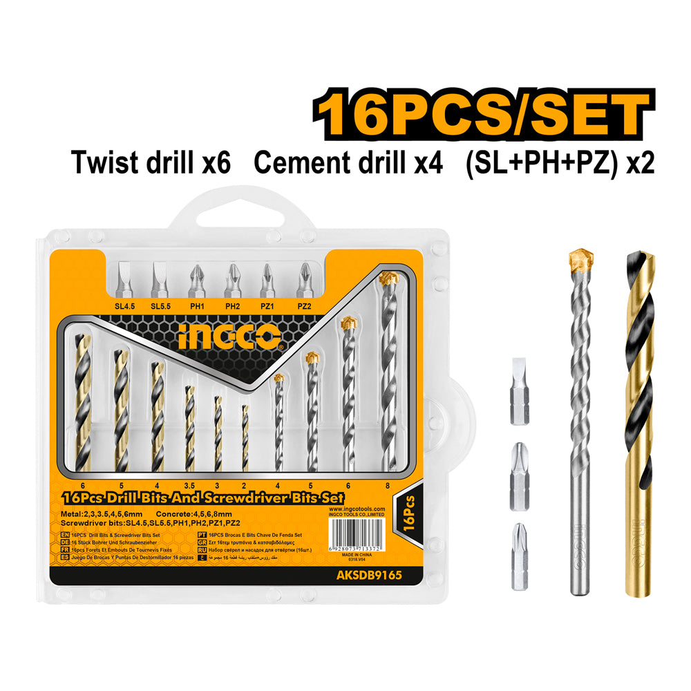 INGCO AKSDB9165 16pcs drill and screwdriver bits set