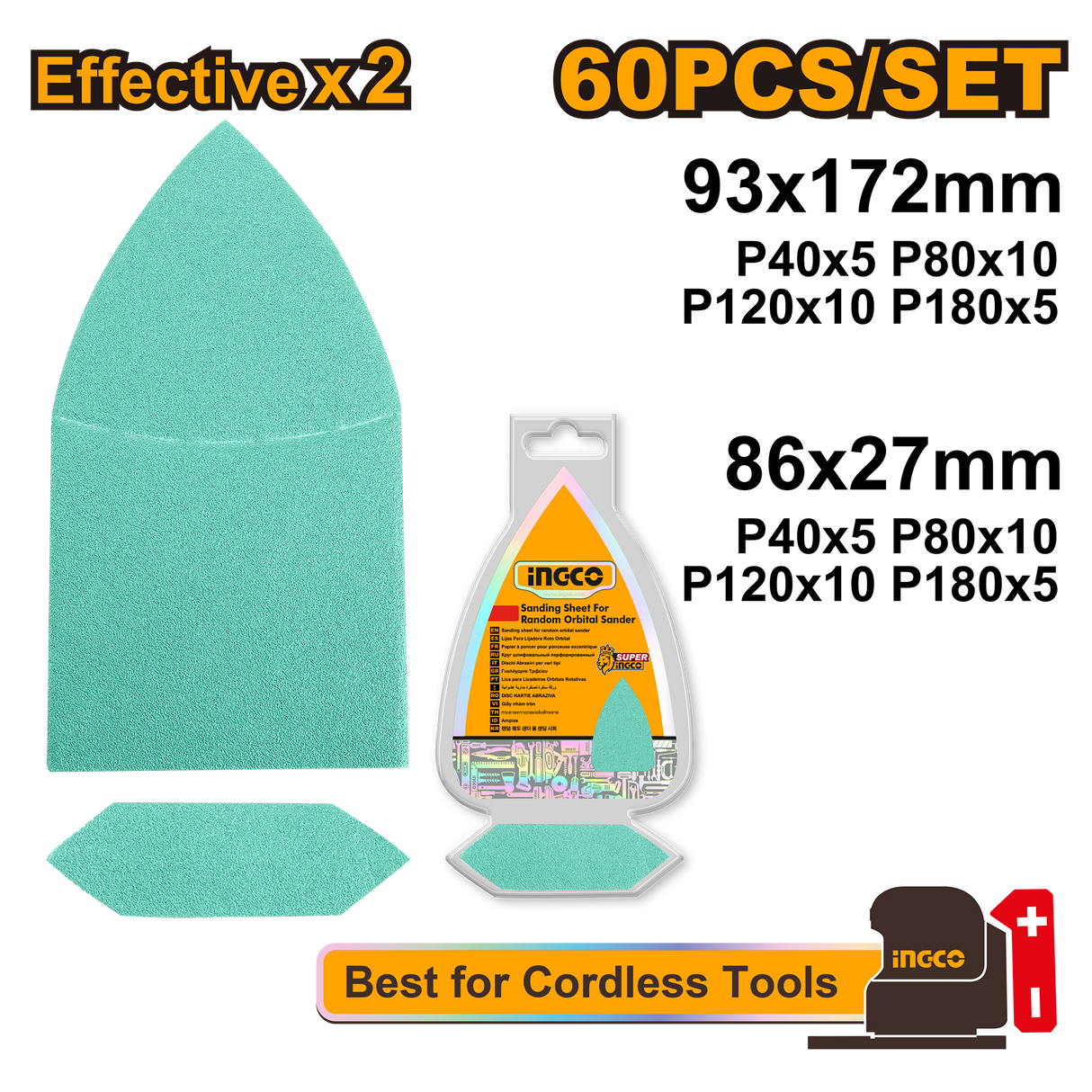 INGCO 50pcs Sanding Sheet Set for Orbital Palm Sander