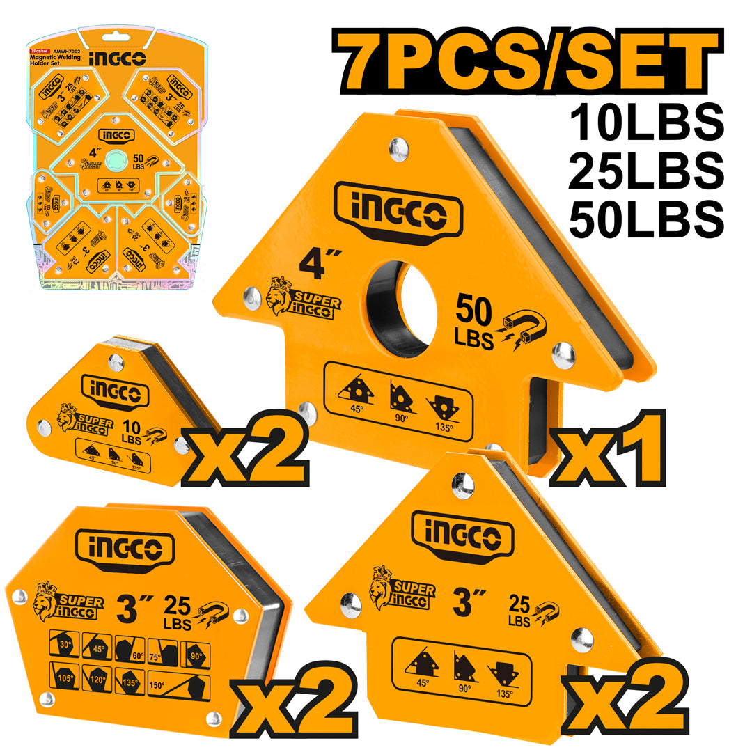 INGCO 7pcs Magnetic Welding Holder Set – Angle Welding Magnets