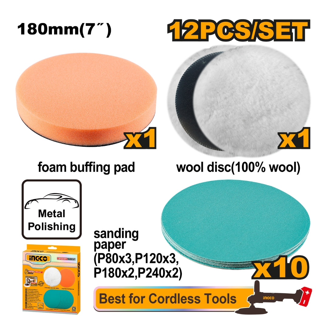 Ingco by 12PCS/Set (7inches/180mm) Polishing and Grinding Set APG18012 ING-HT