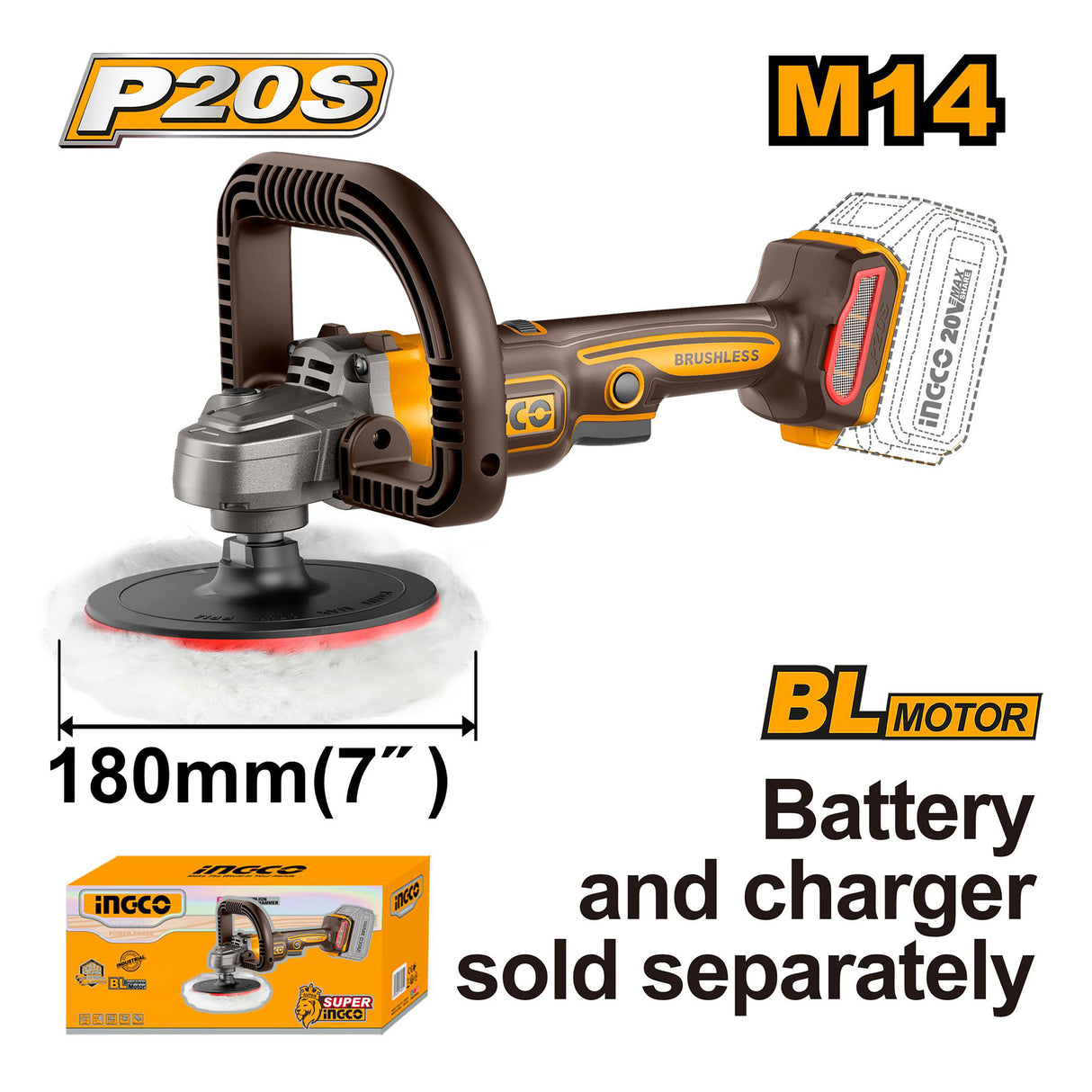 P20S/20V Brushless Motor Lithium-Ion Brushless Cordless Polisher ING-COR