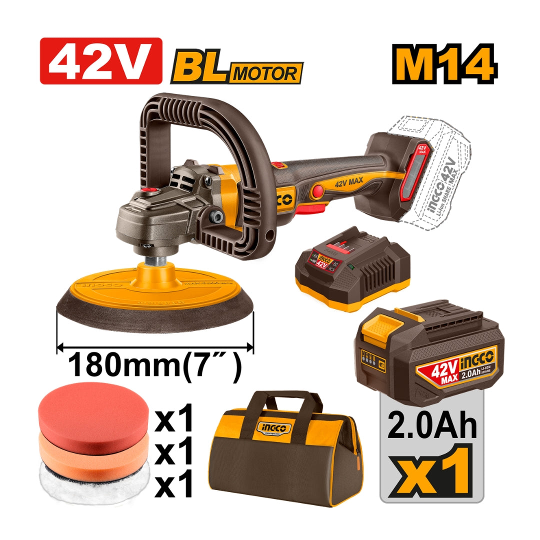 Ingco 42V/M14 Brushless Motor Lithium-Ion Cordless Polisher APLI42181 ING-CT