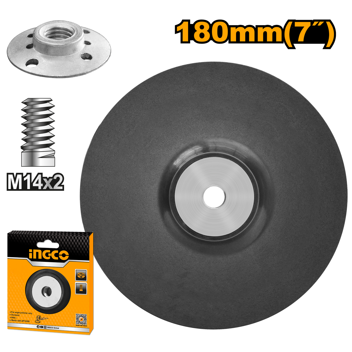 Ingco 7inches | ∅180mm Polishing Pad with Flange for Angle Polisher APP0111801 ING-HT