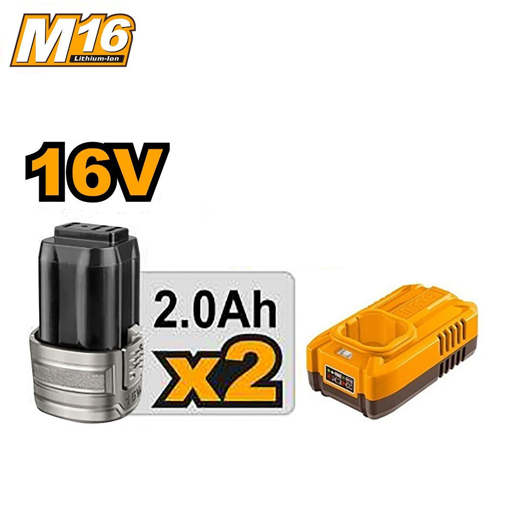 Ingco 16V/M16 Lithium-Ion Cordless Blower with 2pcs 2.0Ah Battery Pack CABLI168082 ING-CT