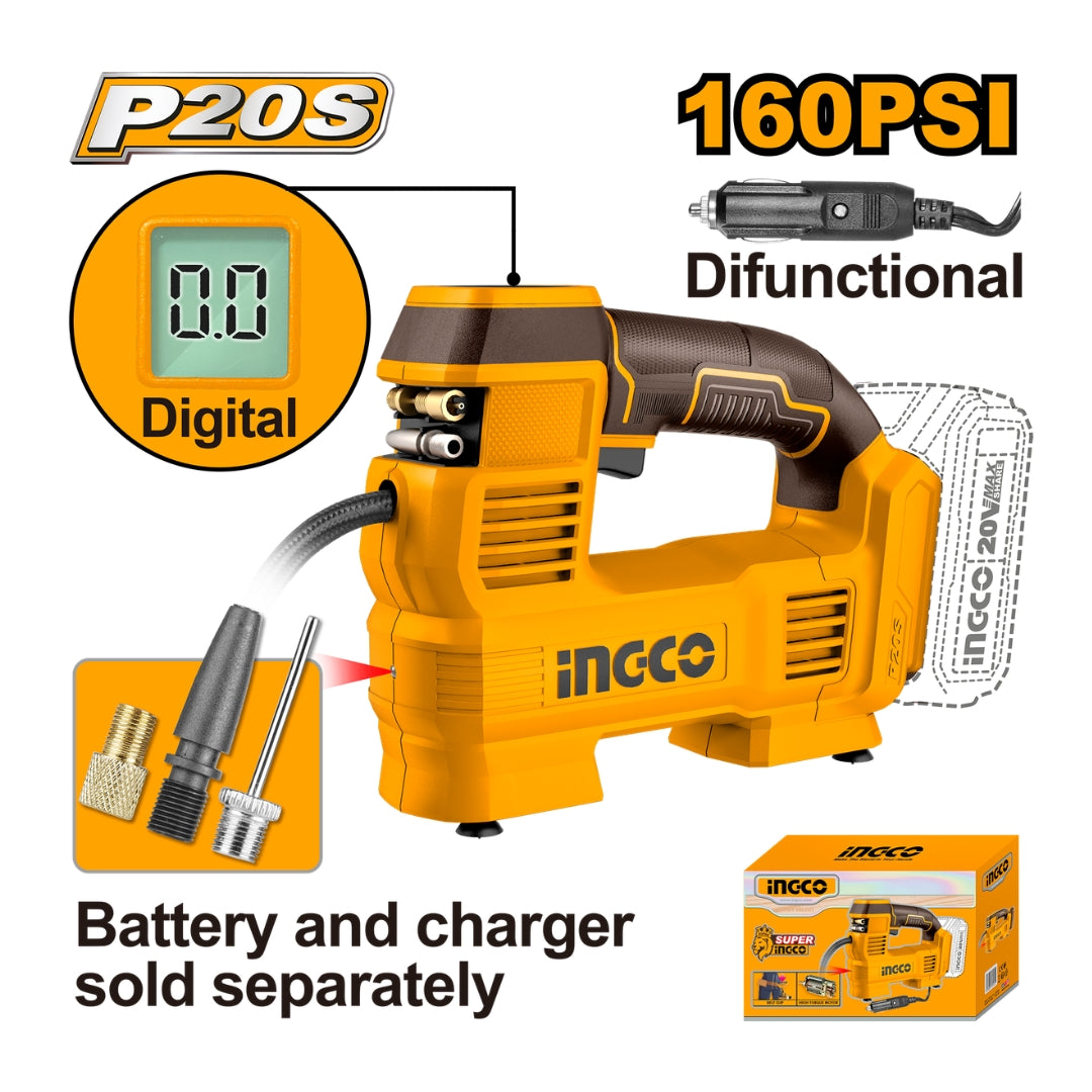 P20S/20V Lithium-Ion Cordless Auto Air Compressor 160PSI/11 CACLI2012 ING-COR