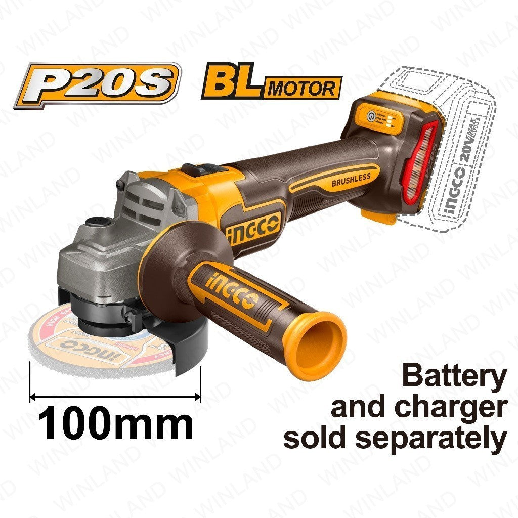 P20S/20V Brushless Motor Lithium-Ion Cordless Angle Grinder M10/100mm ING-CT
