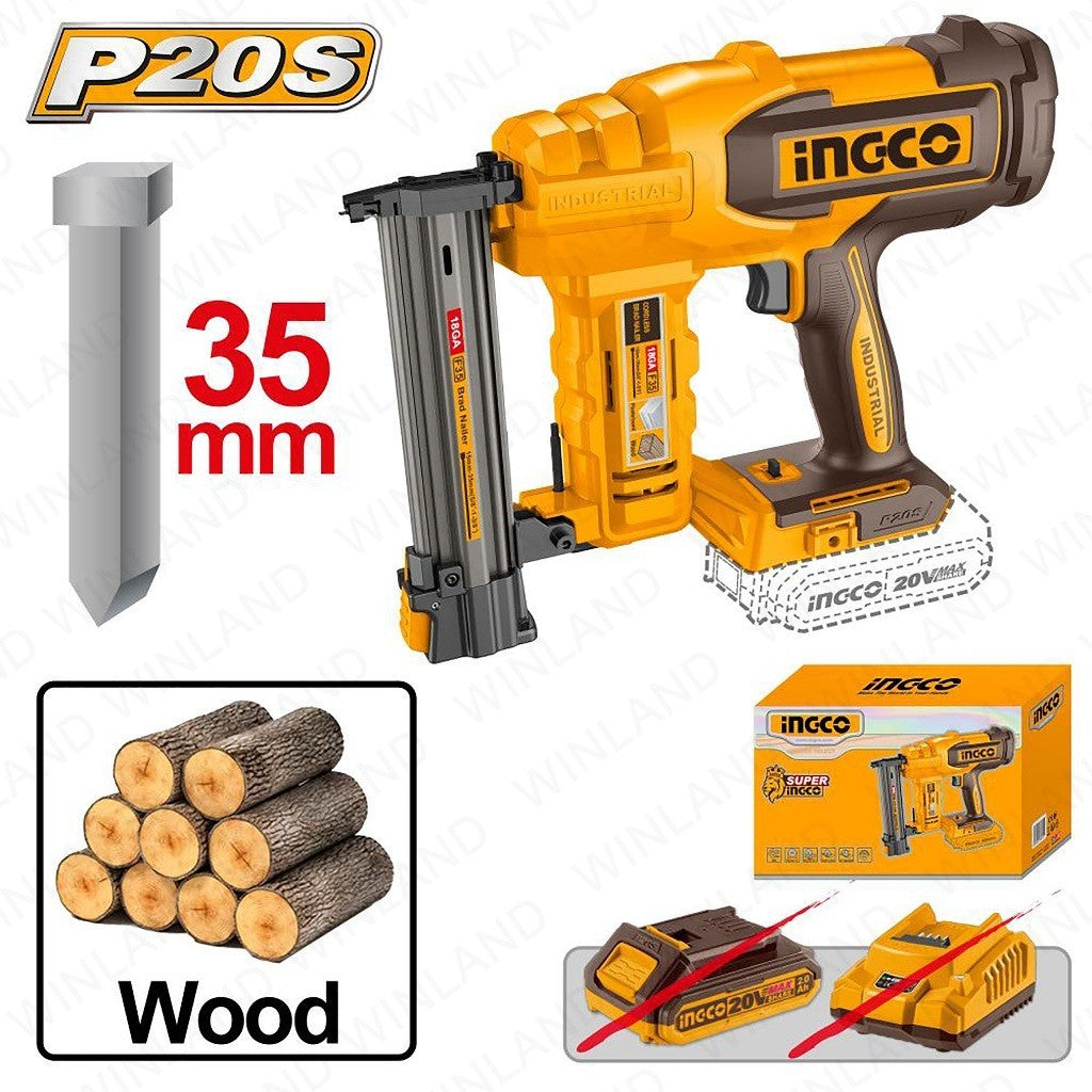 P20S/20V 1000PCS/Set Nails Lithium-Ion Cordless Brad Nailer Kit-35mm ING-COR