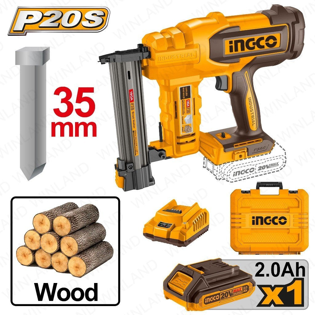 P20S/20V 1000PCS/Set Nails Lithium-Ion Cordless Brad Nailer Kit-35mm ING-COR