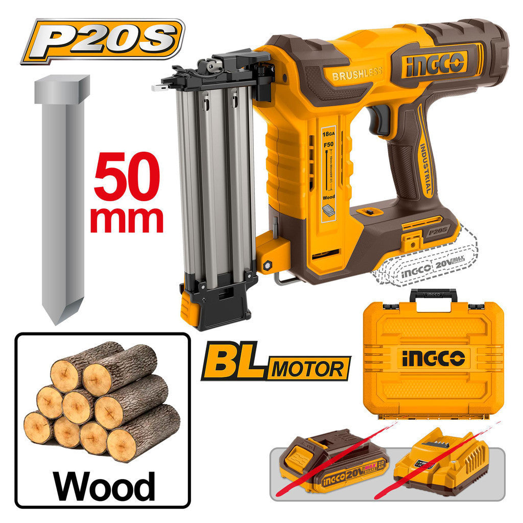 P20S 20V Lithium-Ion Brushless Motor Cordless Brad Nailer Kit ING-COR