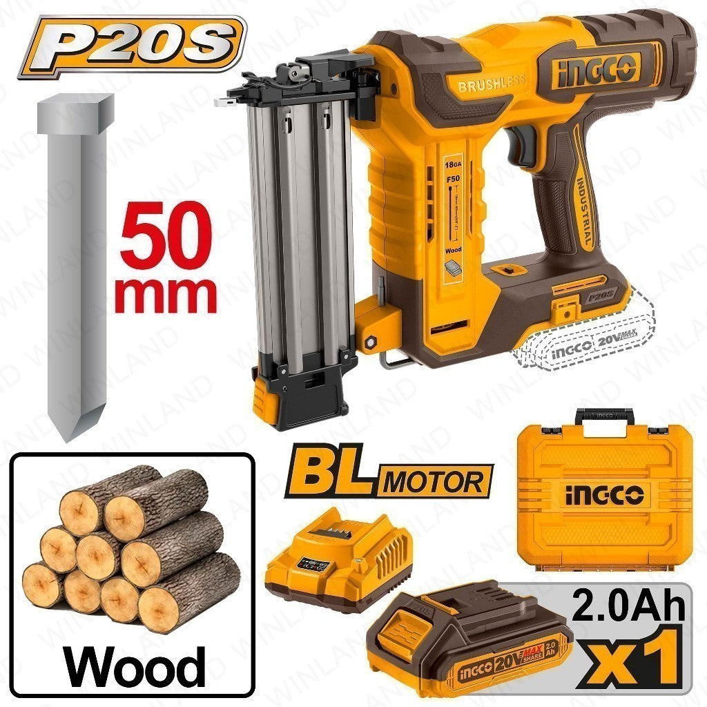 P20S 20V Lithium-Ion Brushless Motor Cordless Brad Nailer Kit ING-COR