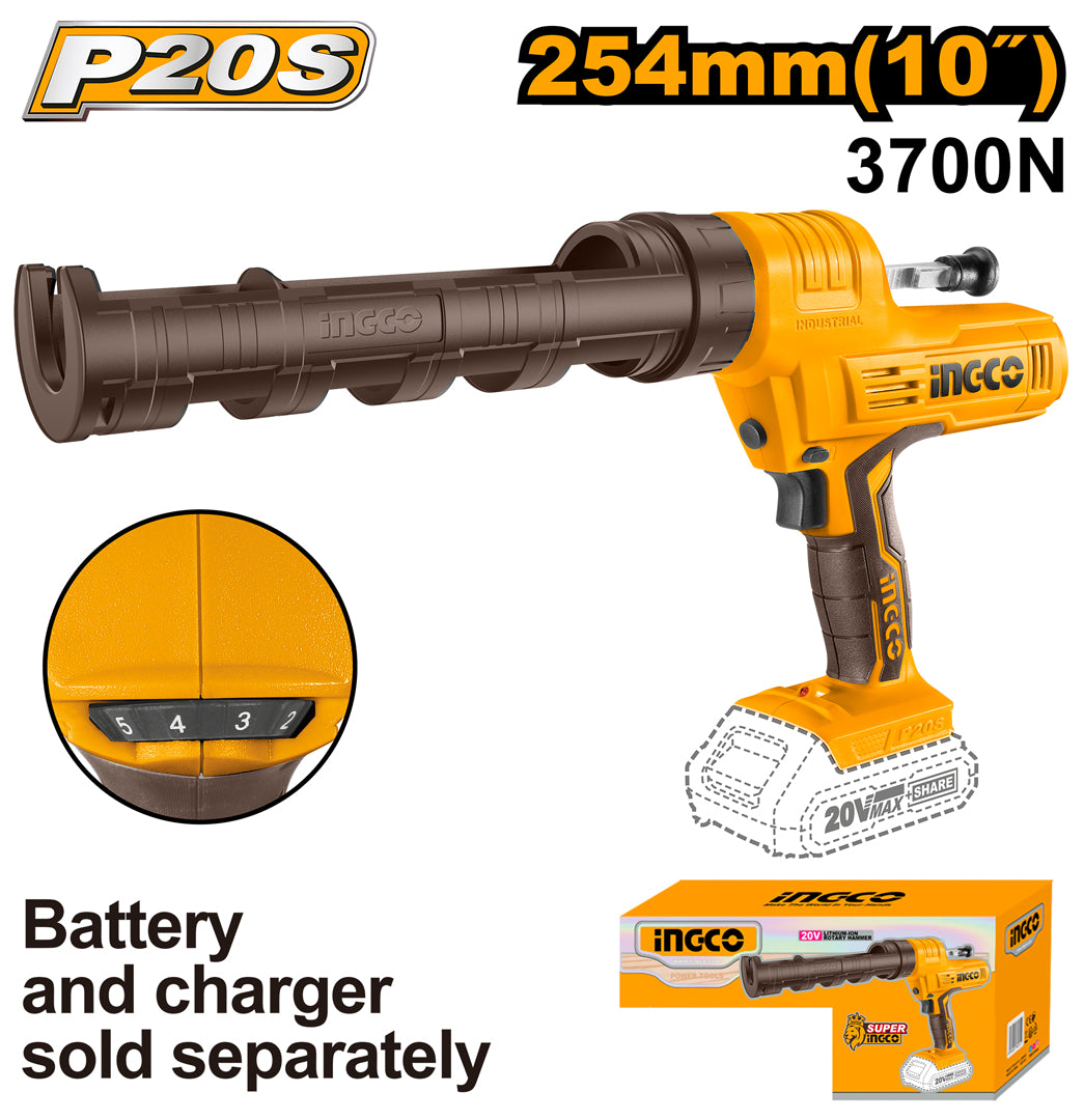 INGCO 20V Cordless Caulking Gun – Li-Ion Powered Sealant Gun