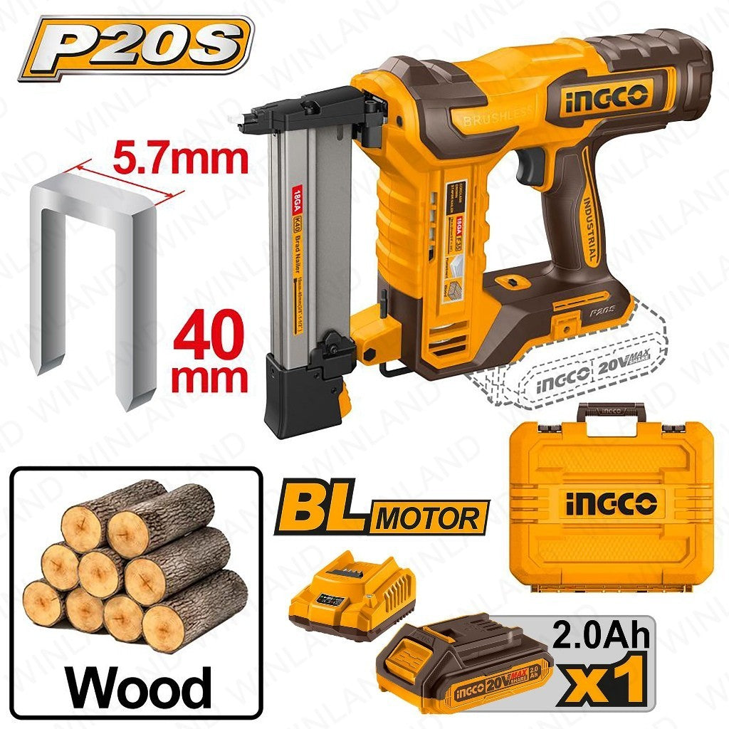 P20S/20V 400PCS/Set Nails Lithium-Ion Brushless Motor Cordless Brad Nailer Kit-40mm