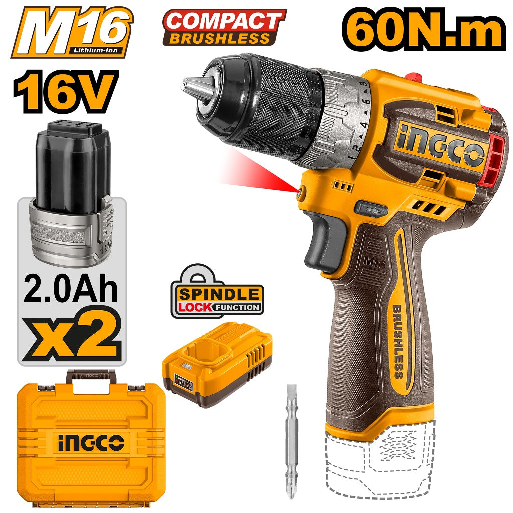 16V/M16 Lithium-Ion Brushless Motor Compact Cordless Drill CDLI16682 | CDLI1668 ING-COR