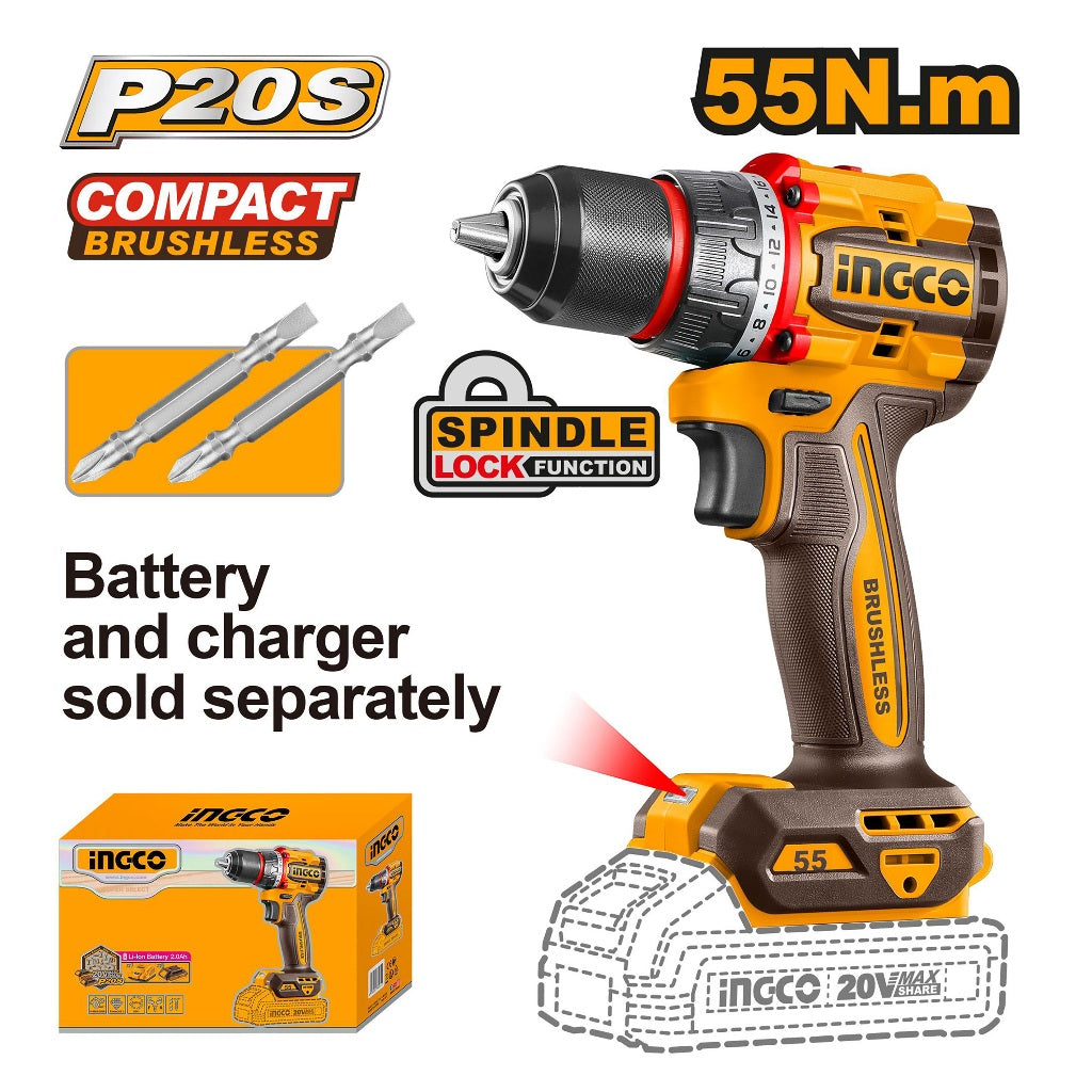 P20S/20V Lithium-Ion Compact Brushless Cordless Drill CDLI205582/CDLI205581 ING-COR