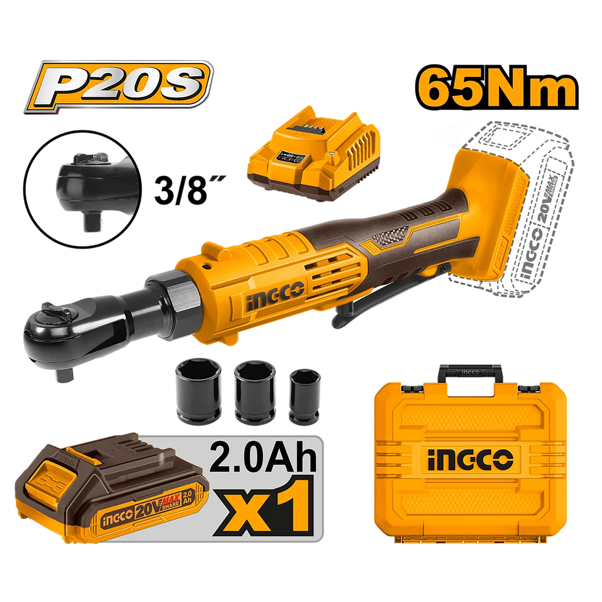 Lithium-Ion Drive Ratchet 20V Square Drive: 9.53mm (3/8") CDRLI2060152 P20S ING-MT