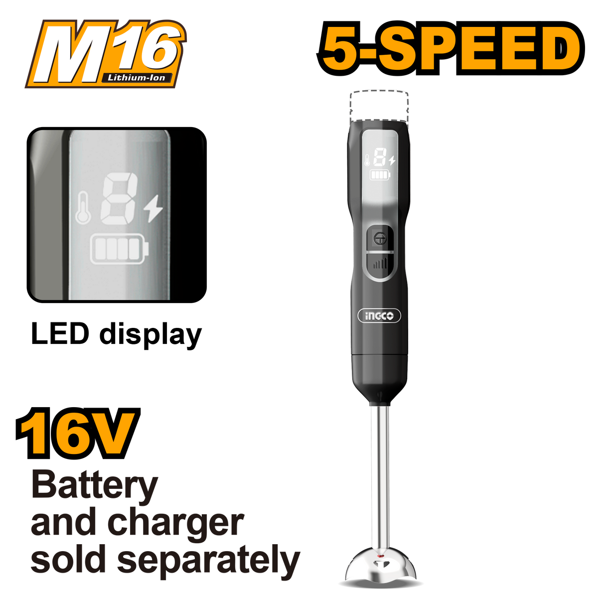 INGCO 16V M16 100W cordless hand blender (with CHB048K)