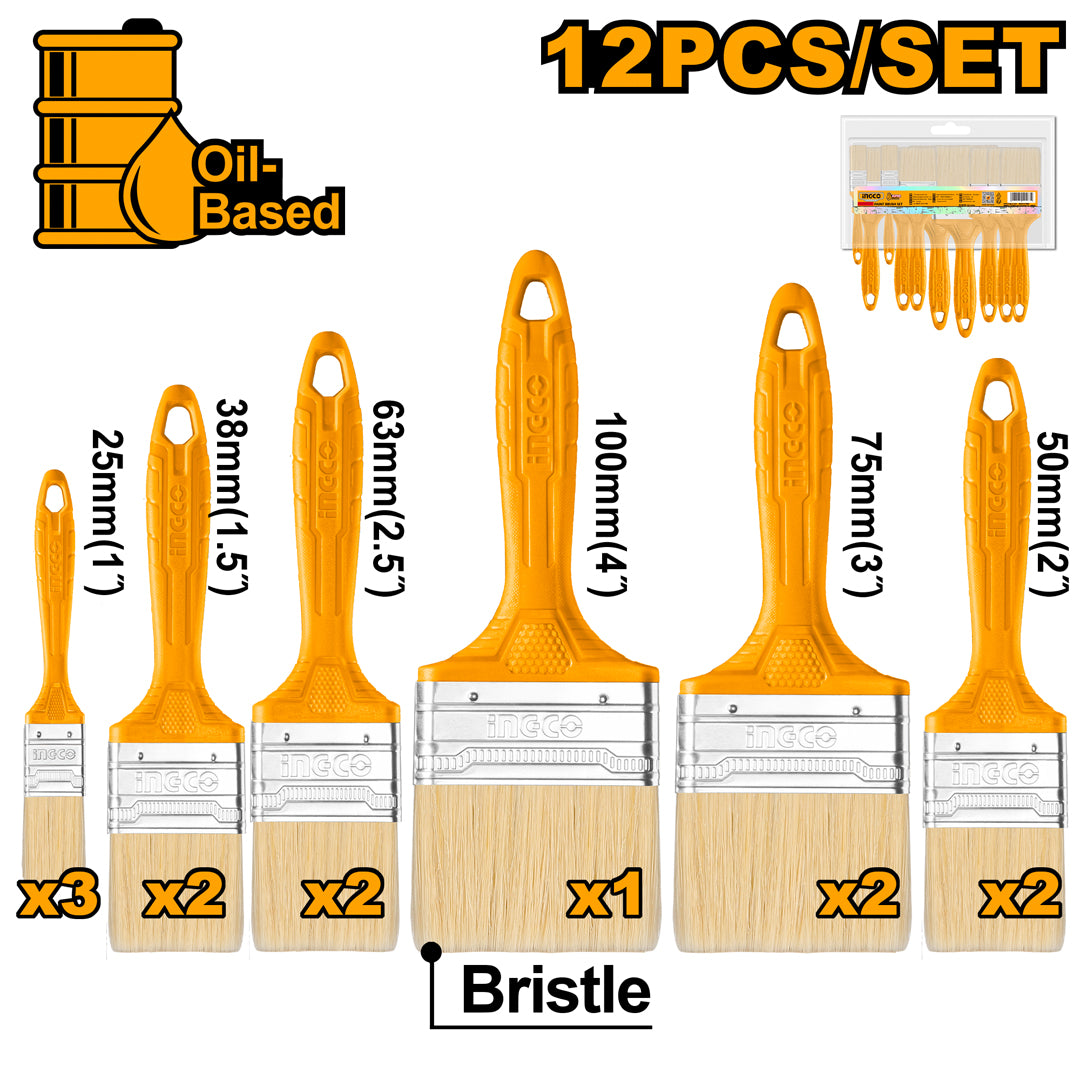 INGCO 12pcs Paint Brush Set for Oil-Based Paint – Professional Painting Tools