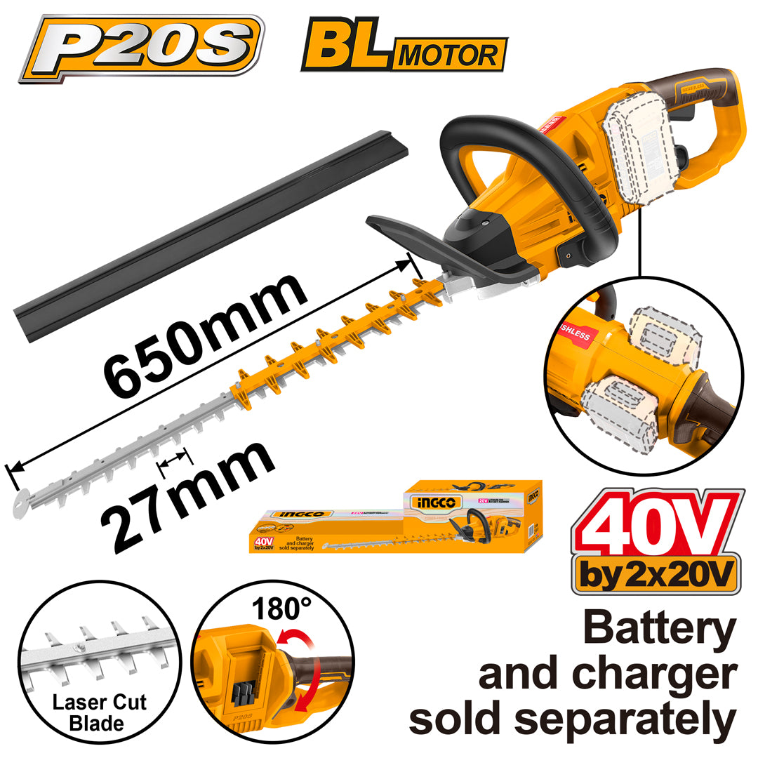 INGCO 40V Lithium-Ion Cordless Hedge Trimmer CHTLI40028