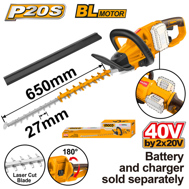 INGCO 40V Lithium-Ion Cordless Hedge Trimmer CHTLI40028