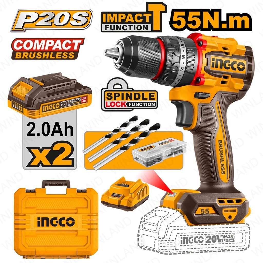 P20S/20V Lithium-Ion Compact Brushless Cordless Impact Drill ING-COR