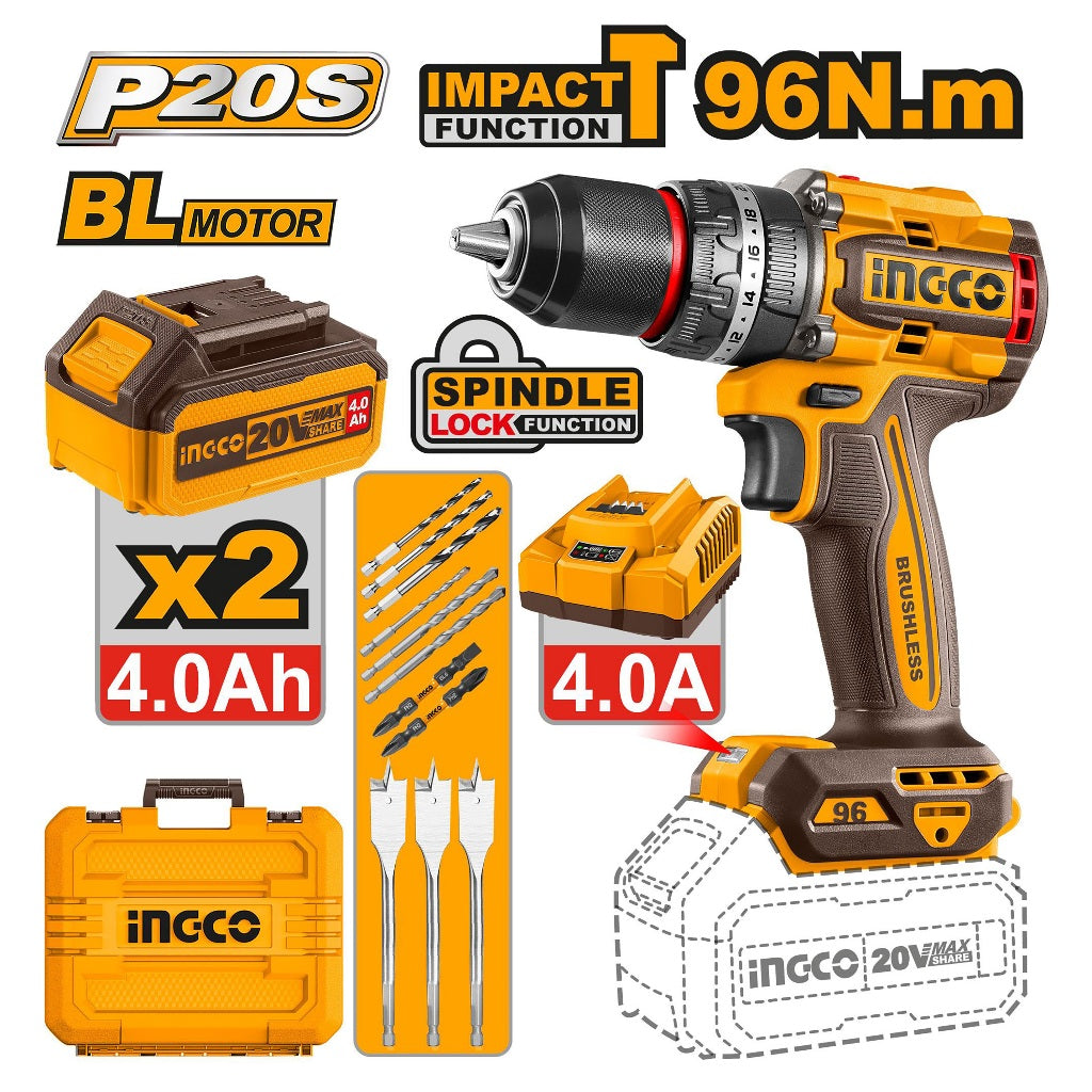 P20S/20V Lithium-Ion Cordless Impact Drill 96NM CIDLI209681/CIDLI20968 ING-COR