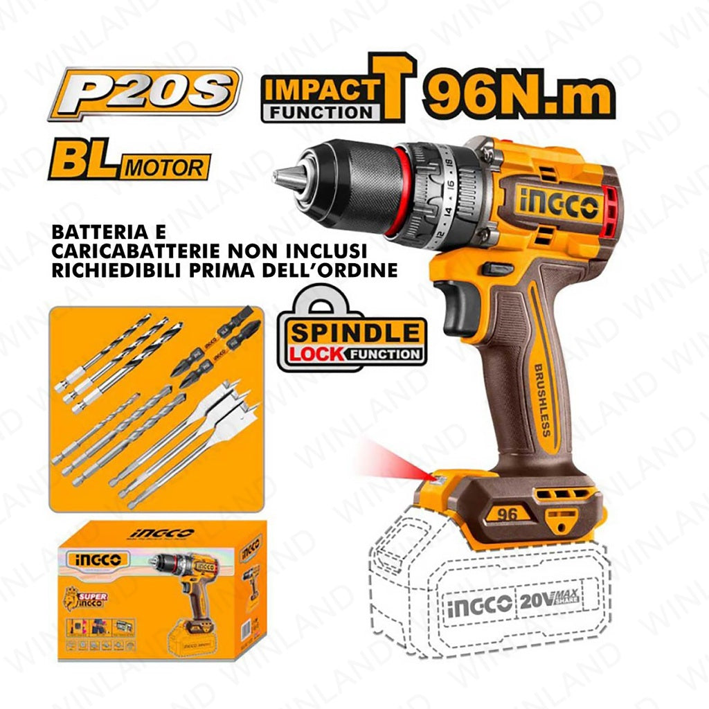 P20S/20V Lithium-Ion Cordless Impact Drill 96NM CIDLI209681/CIDLI20968 ING-COR