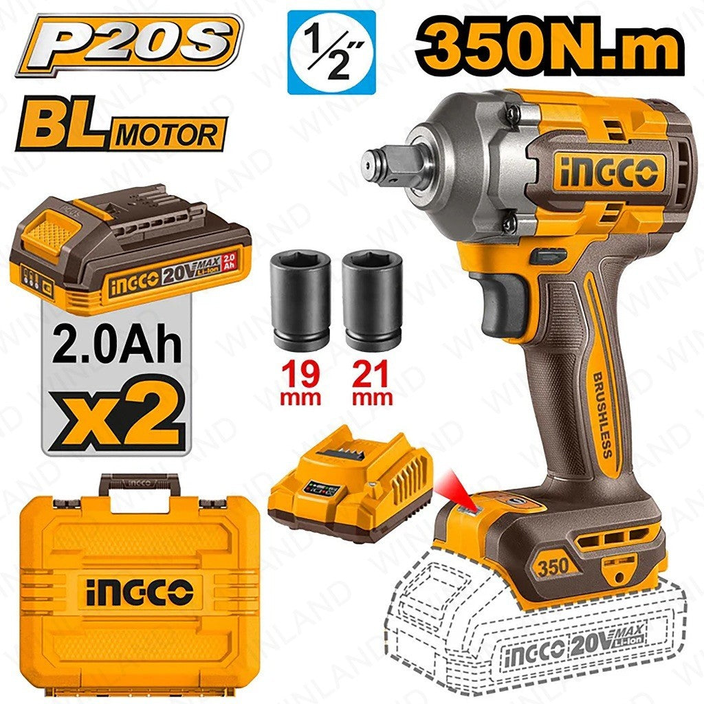 P20S/20V 1/2inches Lithium-Ion Cordless Impact Wrench 350N.m ING-COR