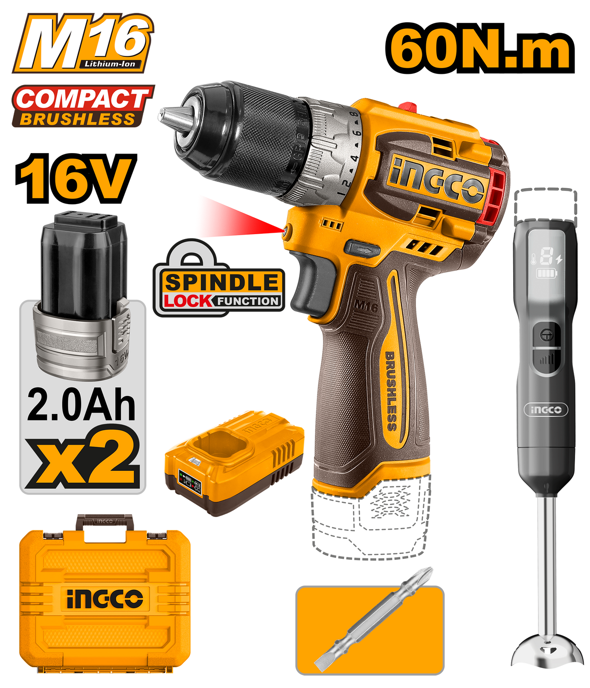2 PCS Combo Kit 16V M16 Cordless Screwdriver + Mixer CKLI1628 ING-HT