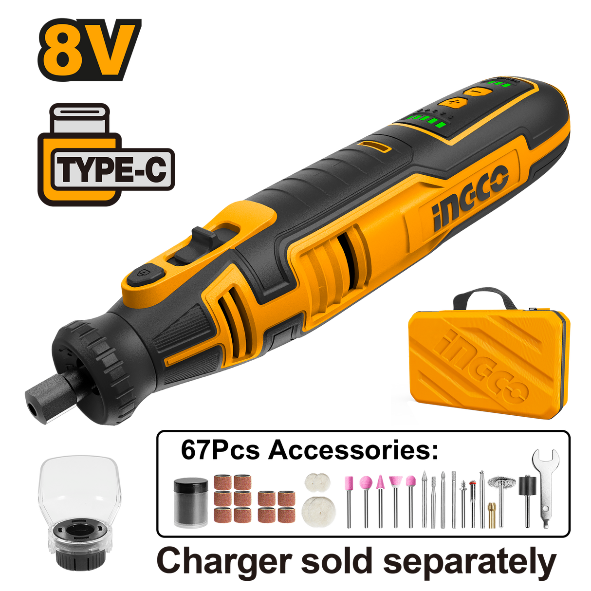 Lithium-Ion Cordless Grinder with 67pcs Accessories 8V CMGLI0801 ING-COR