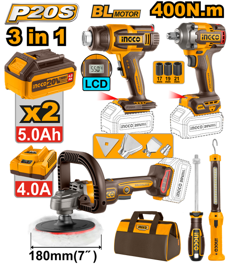 INGCO P20S 20V 4-piece cordless polisher combo kit